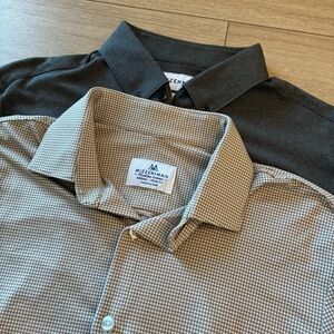 Mizzen + Main Lot of 2 Trim Fit Button Down Brown Solid Tan Gingham Size M